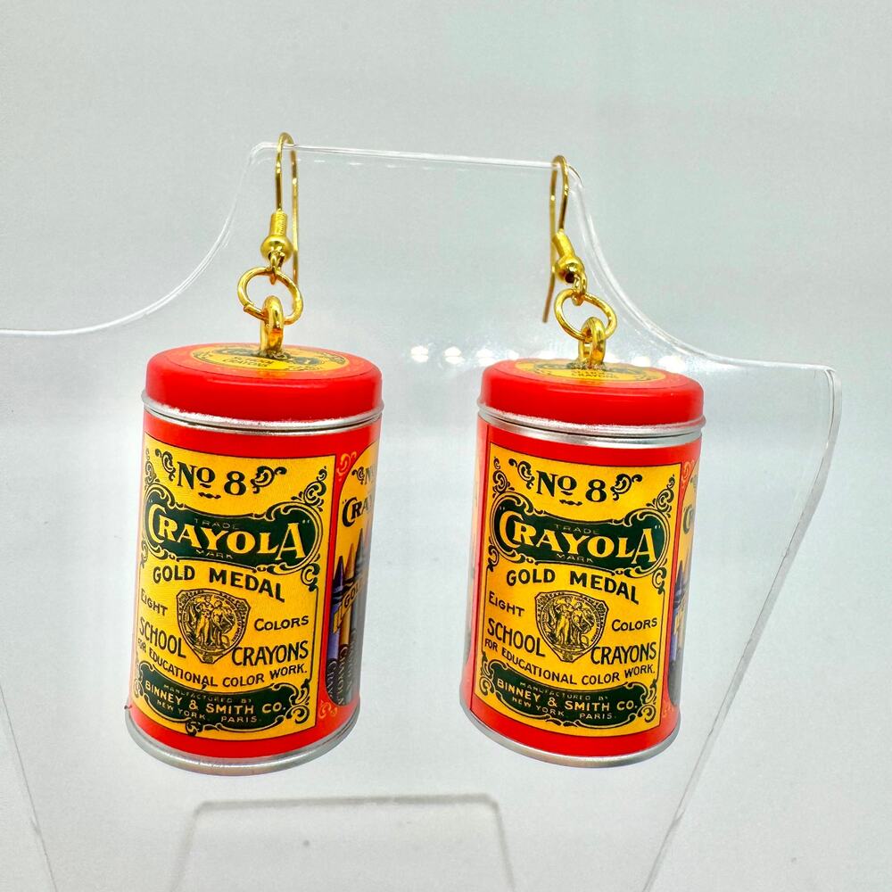 Crayola Tin Earrings - Retro Art Supply Dangles - Colorful Creative Aesthetic